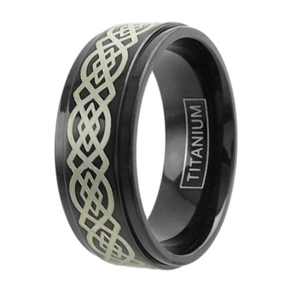 Men's Black Titanium Celtic Knot Band Ring Size 13